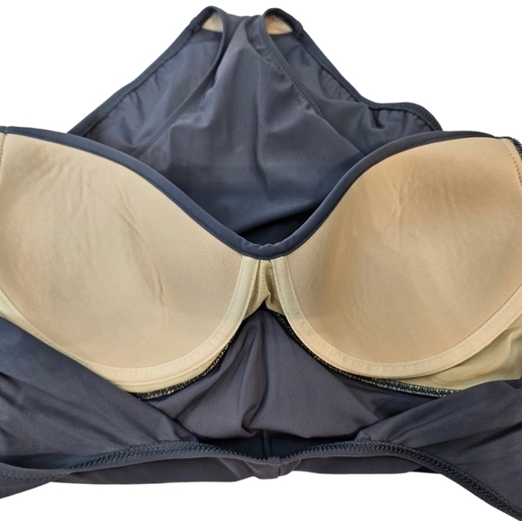 Diva by Rachel Pappo‎ Gray Twist Front One Piece Swimsuit D Cup Size 10 Women's - Picture 6 of 9